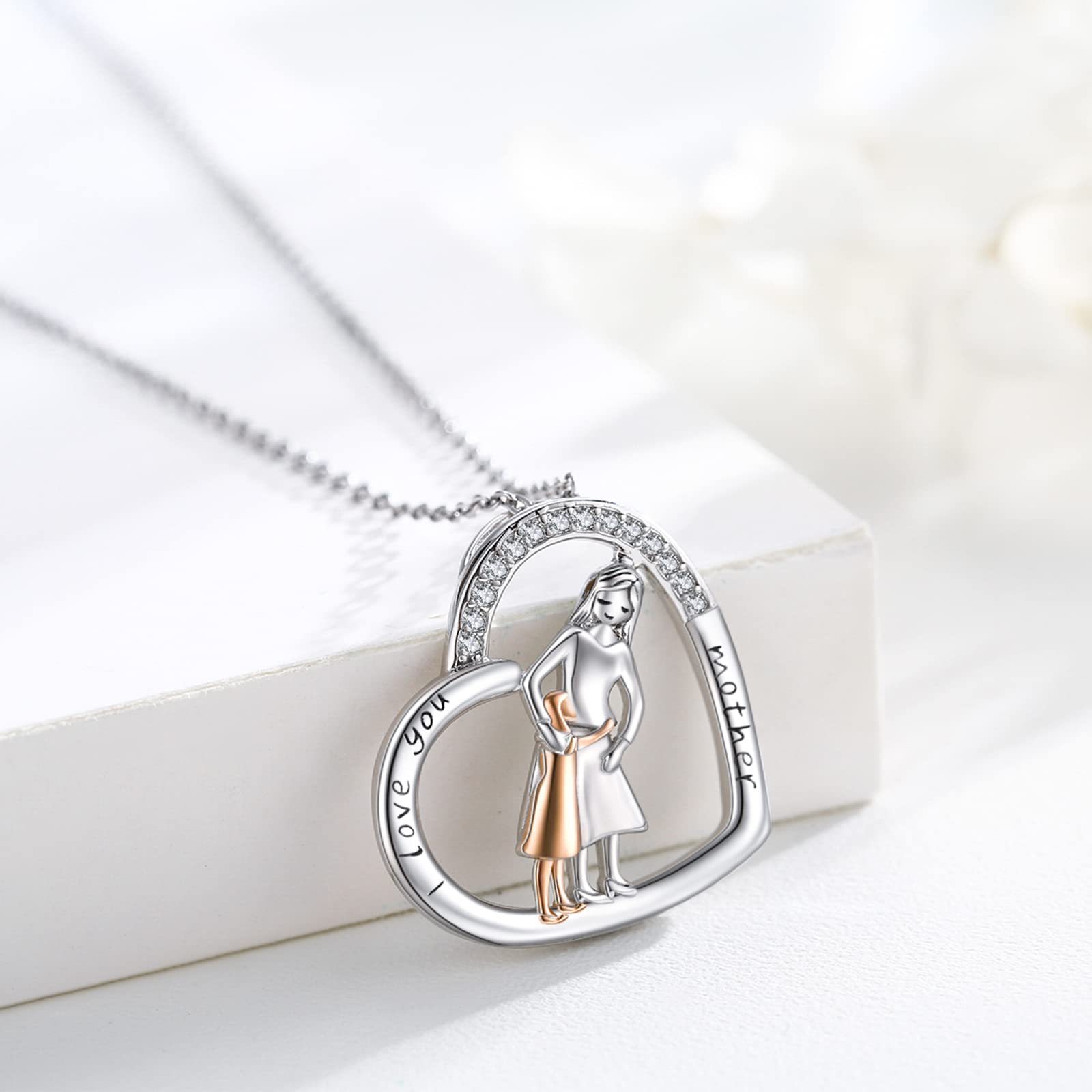 Mother Daughter Pendant Necklace 925 Sterling Silver Jewelry
